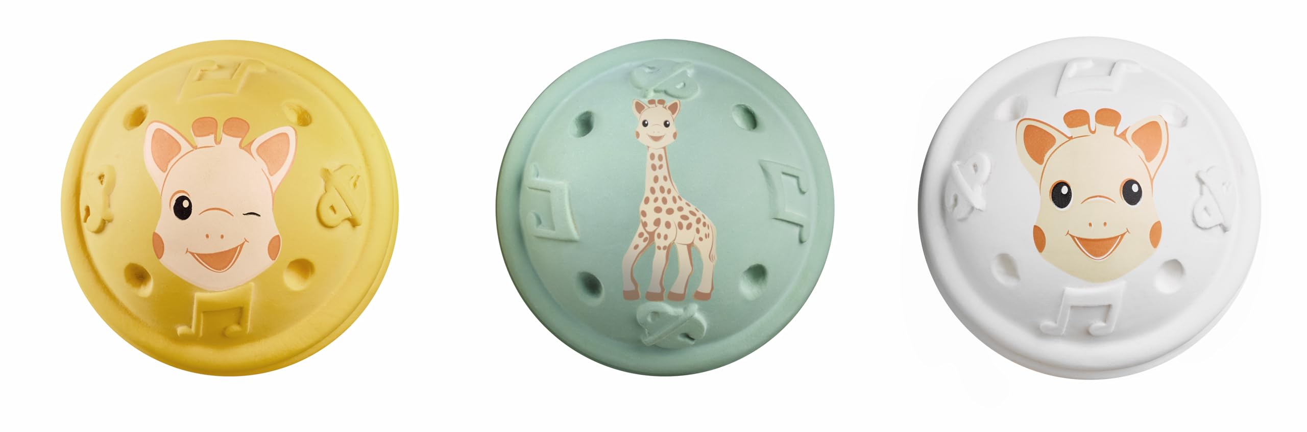 Sophie la Girafe - 3 piłki muzyczne Sophie la Girafe - zestawy przebudzenia - Różne dźwięki - Guma - Lekkie i łatwe do trzymania - Dla dzieci od 3 miesięcy