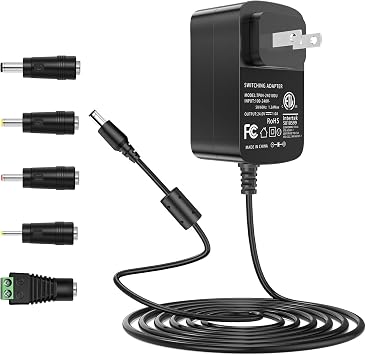 100V-240V to 24V Power Supply, 24V 1A Power Adapter 5.5x2.1mm with 5 Tips | Compatibility with 24Volt 1A 1000mA 0.8A 800mA 0.7A 700mA 0.5A 500mA Equipment UL Lited with 5.91Ft Power Cord
