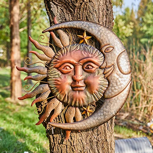 Glitzhome 36.25" H Metal Sun And Moon Yard Stake, Bronze Rustic Sun And Moon Garden Stake Or Antique Wall Decor #TOP6