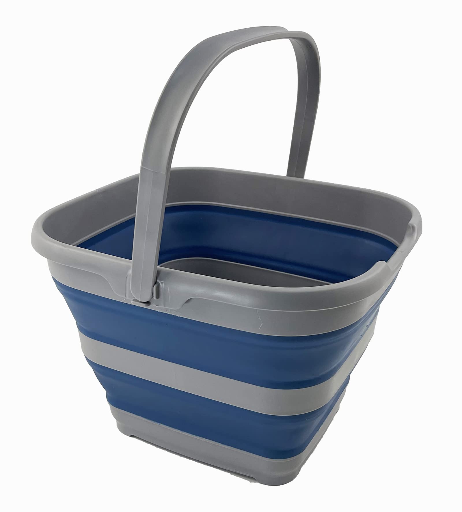 SAMMART 10L Collapsible Rectangular Handy Basket/Bucket (Grey/Mist Blue)