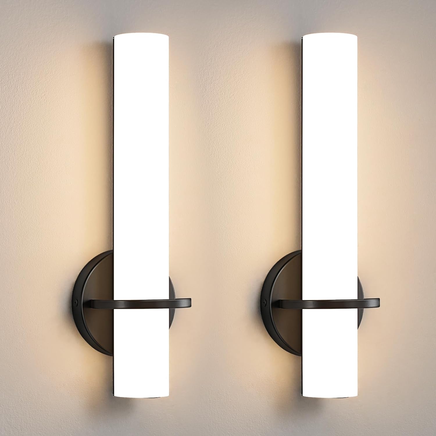 Wall Sconce Light - 15 inch Modern Black Bathroom Light Fixtures Wall Sconces Set of Two Dimmable LED Sconce Lighting, 15W 3000K Wall Light with Acrylic Shade for Bedroom Stairway Living Room Black Hardwired (15in-2pcs)