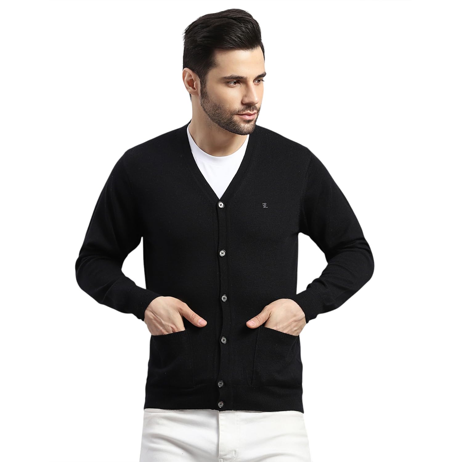 monte carlo Men's Regular Fit Solid Pattern V Neck Button Closure Full Sleeve Winter Cardigan | Warm Woolen Sweater for Men | Stylish Full Sleeve Knitted Cardigan | Comfortable Winter Wear (Pack Of 1)-picture-24