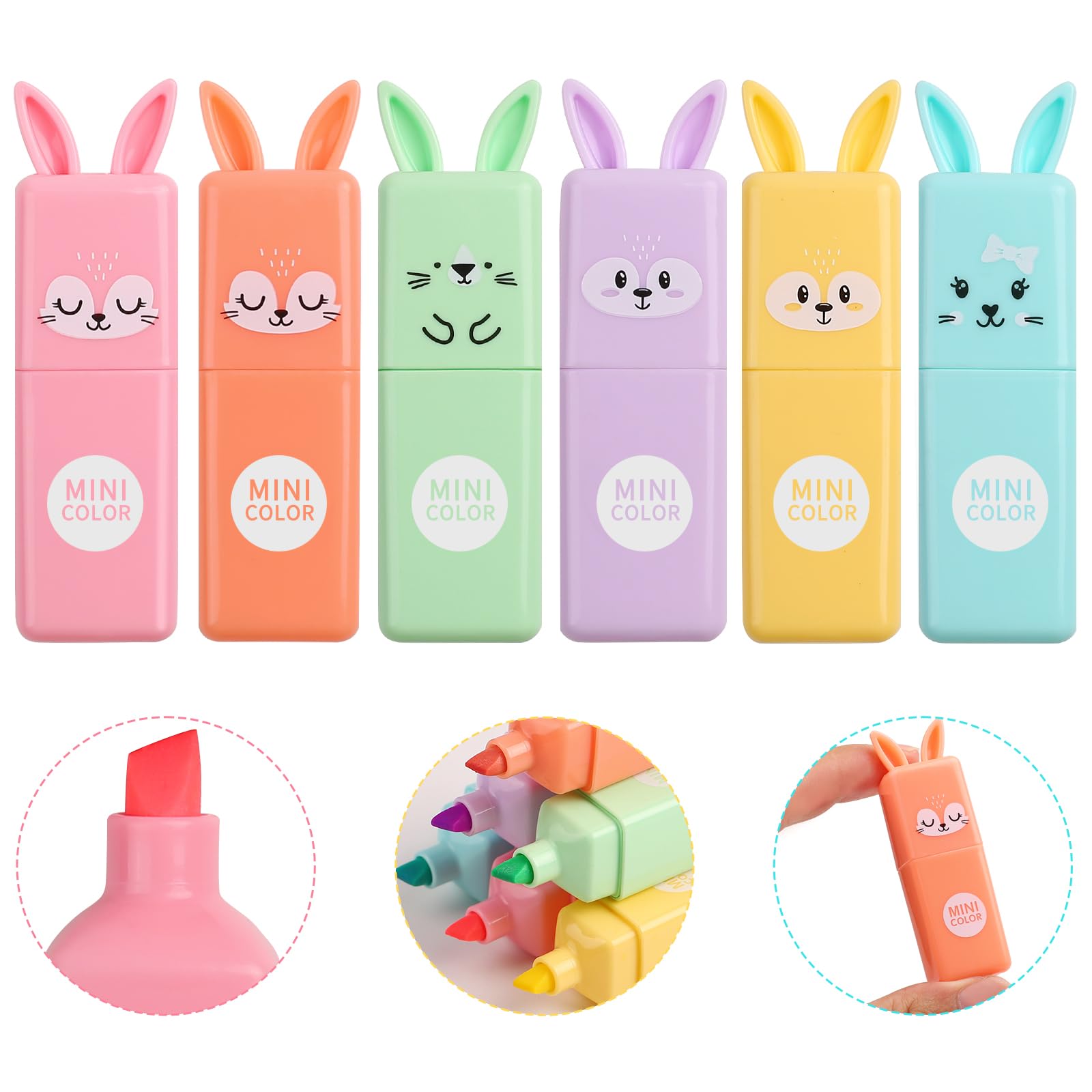 Resaltadores pastel con diseño de macarrón y conejo, paquete de 6 para diario, oficina y proyectos creativos de adultos