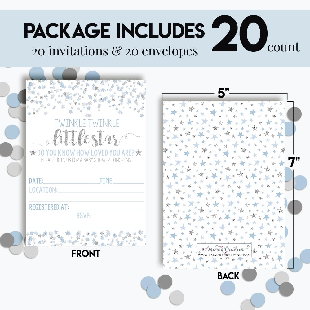 AmandaCreation Babyparty Einladungskarten – Dschungeltiere Motiv, 12,7x17,8 Cm, 20 Stück Inkl. Umschläge