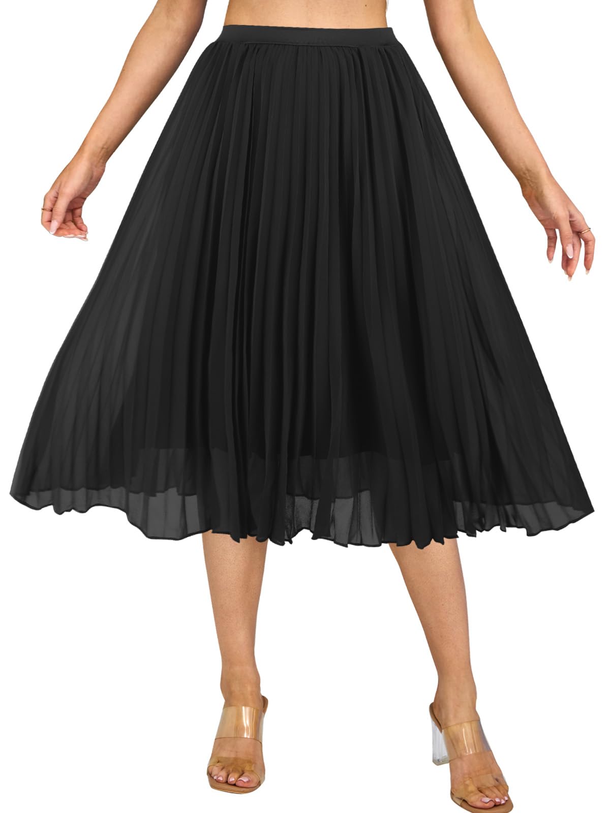 Soudittur Jupe Plissée en Chiffon Léger Femme, A Ligne Jupe Mi Longue- Fluide et Vaporeuse pour Bureau, Plage & Soirée d'Été