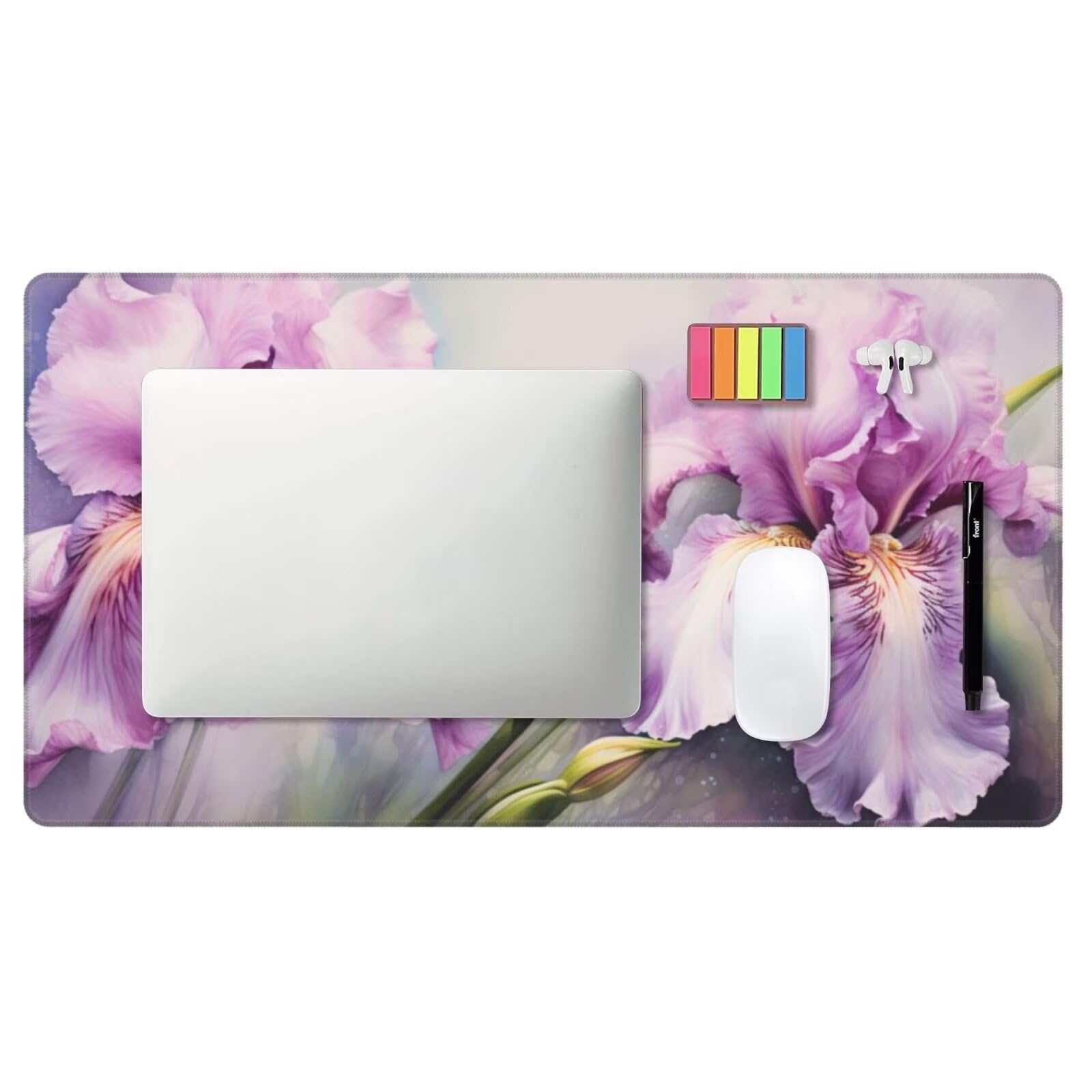 Alfombrilla de Ratón Gaming Grande XXL 1400x600x4mm con Bordes Cosidos, Tela de Micro Tejido, Base de Goma Antideslizante y Mouse Pad, para Teclado Jugadores Escritorio, PC, Oficina Flor Morada Y6540