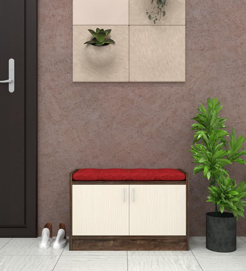 Image of SPECIALITY PANELS 2 Door Shoe Rack with Cushion, DIY Assembly, Brown and White, 75x49x37.5 cm