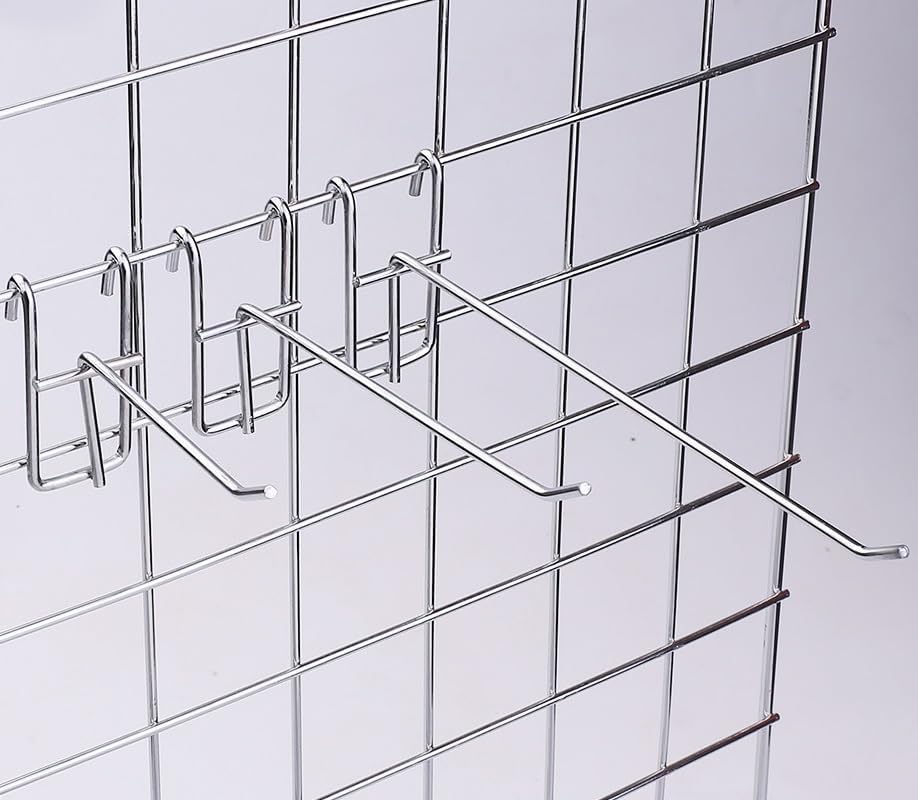 Length 50/100/150/200/250mm Wire Dia.3.5mm Grid Wall Exhibition Display Hooks Chrome-plated Supermarket Shelf Hanger Racks - (Size: L50MM)
