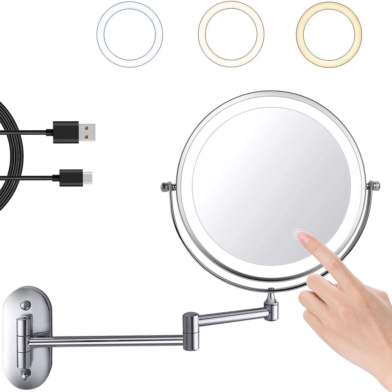 Miroir mural LED rechargeable fini les ombres pour le maquillage