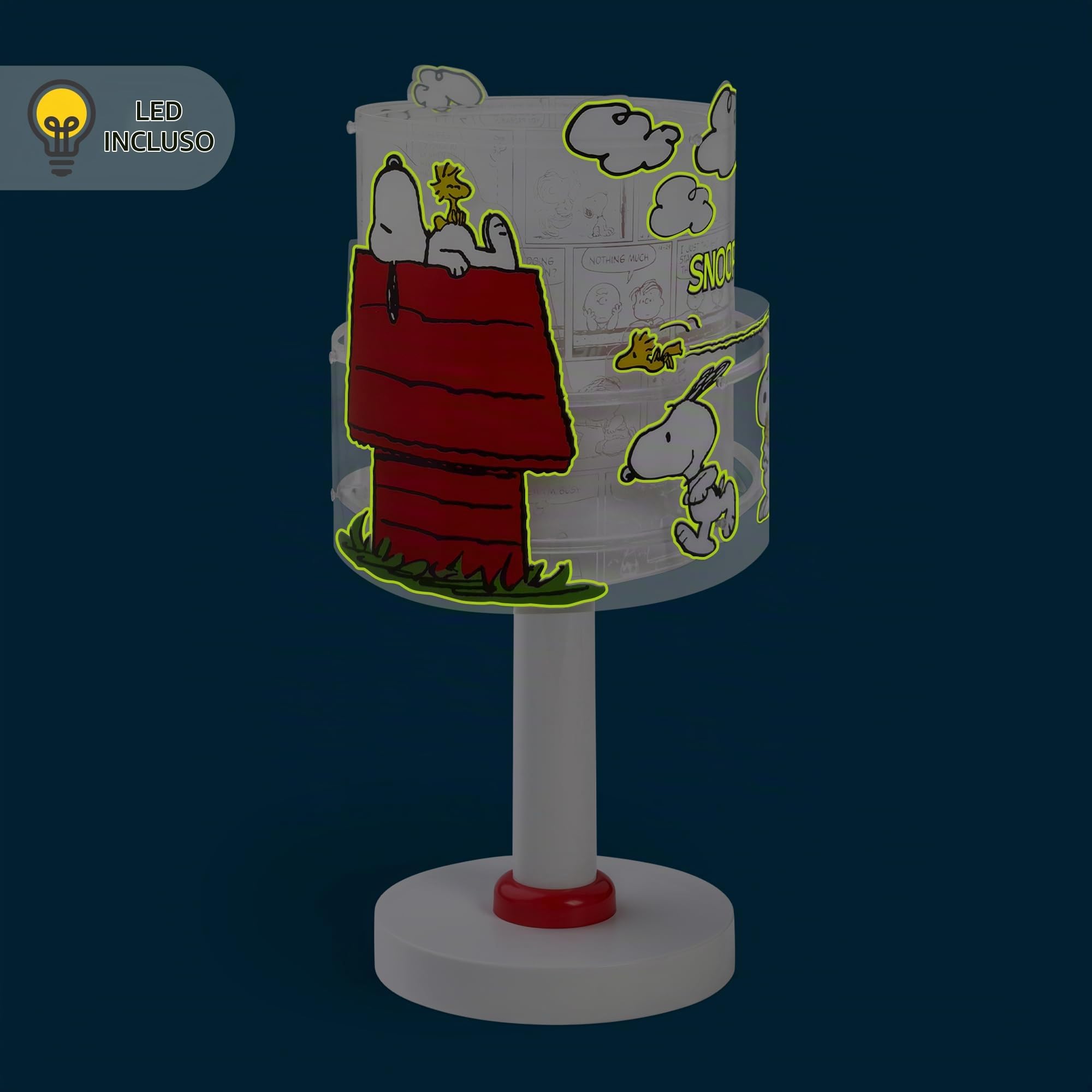 Dalber Lampada da tavolo o comodino per bambini Snoopy, 76301, G4-4W LED - Lampadina inclusa