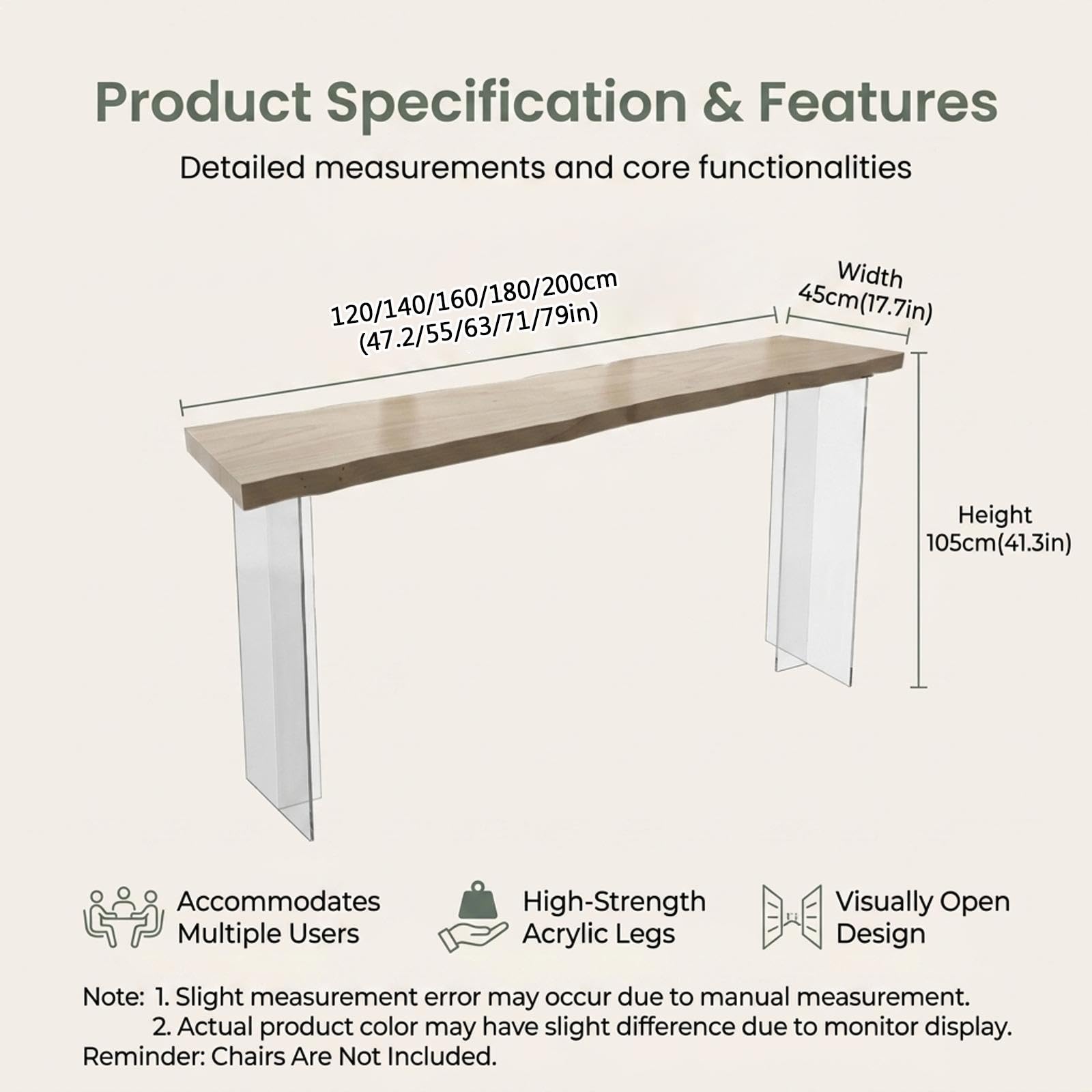 Table de Bar en Bois Massif avec Pieds en Acrylique Transparent