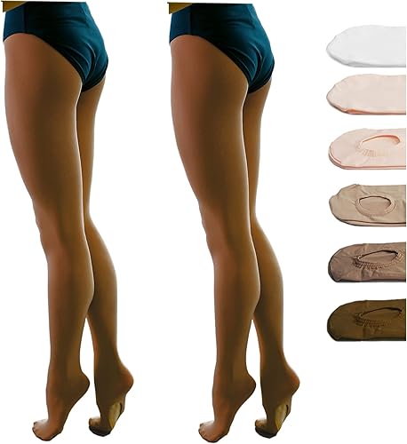 DANCEYOU Mallas de baile para mujer, 2 pares de mallas de ballet convertiblescon pies para niñas, leggings opacos para niños pequeños, niños y
