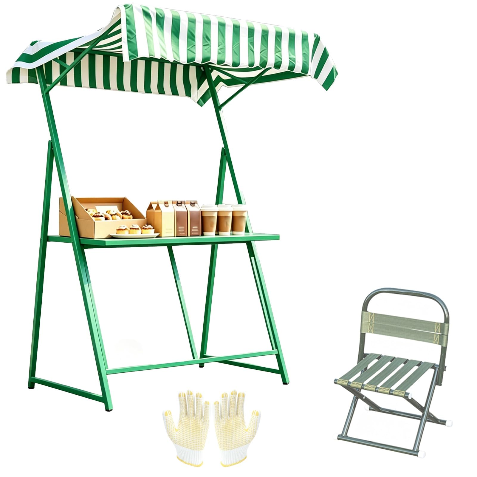 Carrello Venditore Portatile con Tenda e Sedia, Banco Commerciale per Mercato All'aperto, Chiosco Alimentare per Eventi e Barbecue(Red)