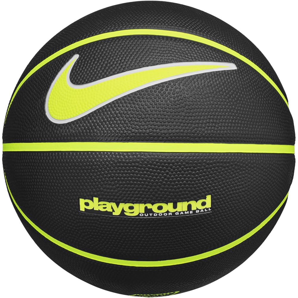 Nike Everyday Playground Basketball 8P – Outdoor Street Basketball Ball – Durable Recreational Basketball – Delivered Deflated, Black/Volt/White/Volt, 6