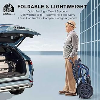 Lightweight Electric Wheelchair for Adults - Foldable Electric Wheelchairs for Seniors, 500W Motors Motorized Wheelchairs Support 330 lbs, All Terrain Travel Powered Wheel Chairs, Blue