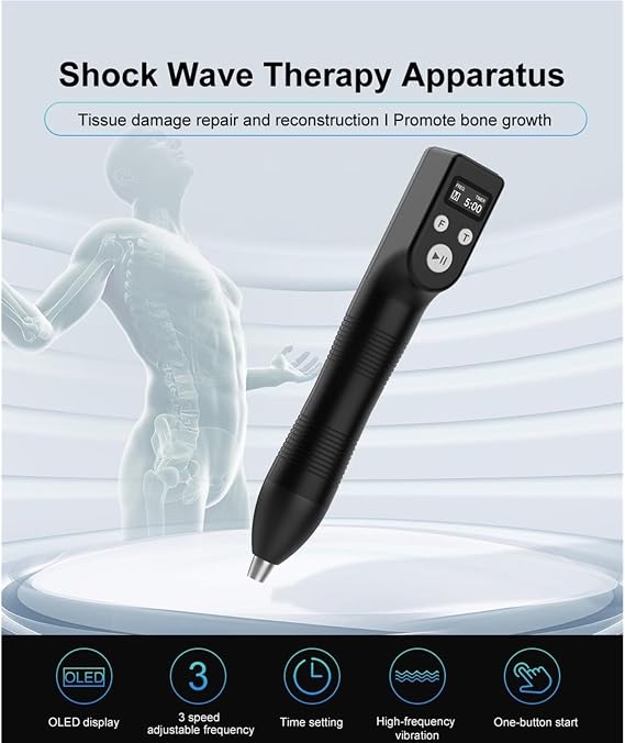 Handheld Shockwave Therapy Machine, Portable Extracorporeal E-D Shock Wave Device, OLED Display, 3 Adjustable Intensity Levels for Body Muscle Relaxation and Recovery