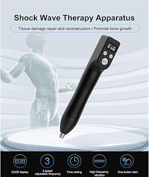 Handheld Shockwave Therapy Machine, Portable Extracorporeal E-D Shock Wave Device, OLED Display, 3 Adjustable Intensity Levels for Body Muscle Relaxation and Recovery