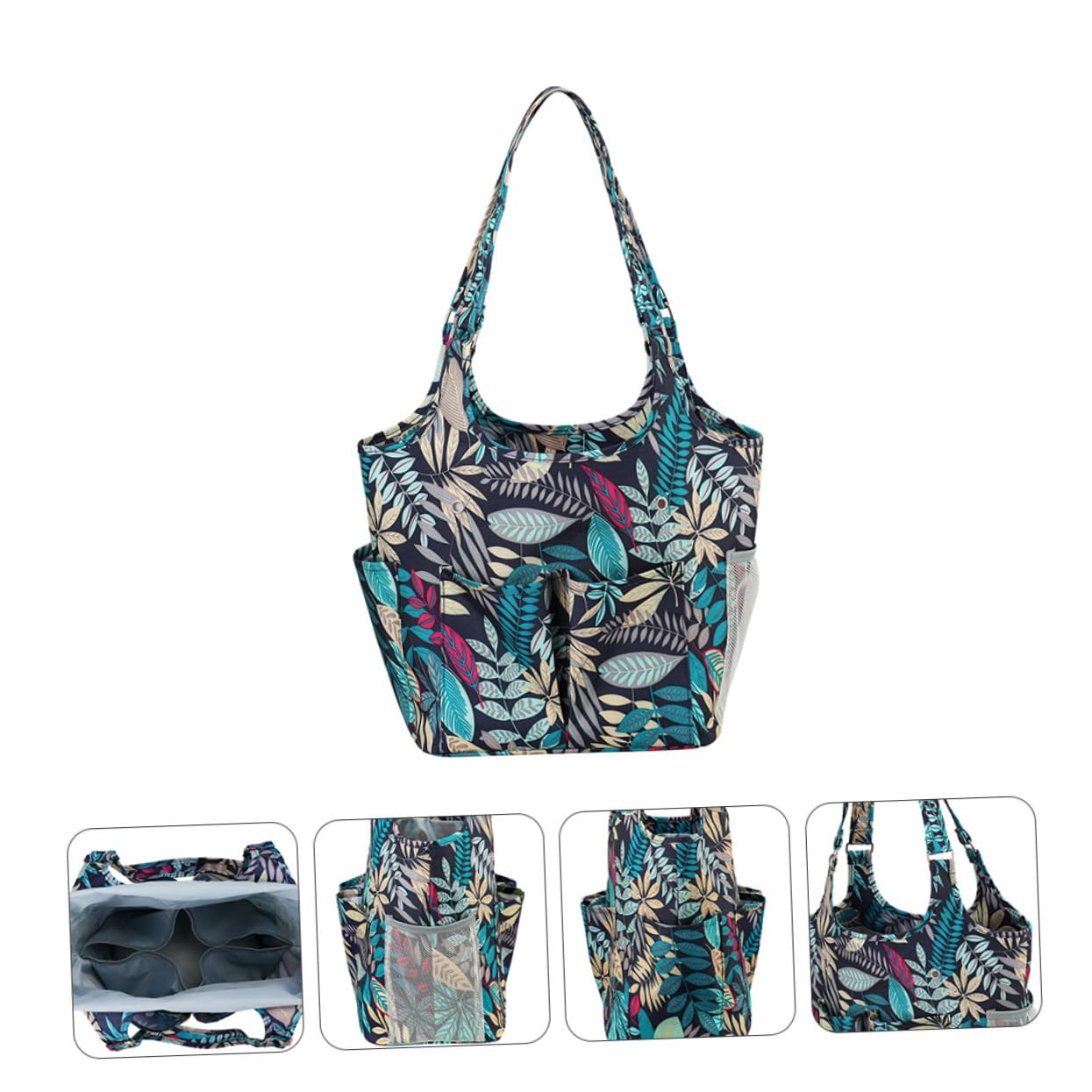 Bolsa de Almacenamiento Portátil de Tela Oxford 600D para Tejer Diseño de Hojas Múltiples Bolsillos y Correa Reforzada para Guardar Hilo de Lana