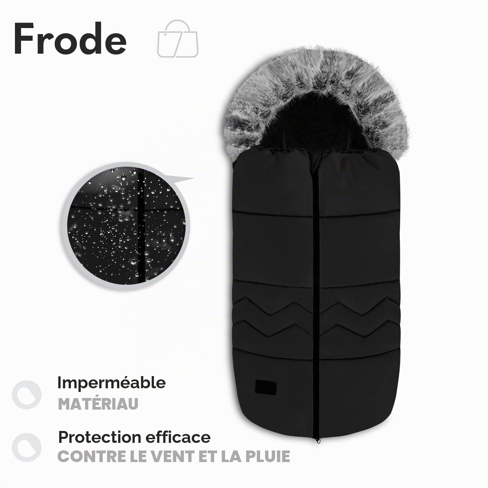 lionelo Frode Turbulette pour Enfants, pour luges, sièges Auto, poussettes, antiallergique, imperméable, Chaud, Fourrure, Hiver, 90x45 cm (Black)