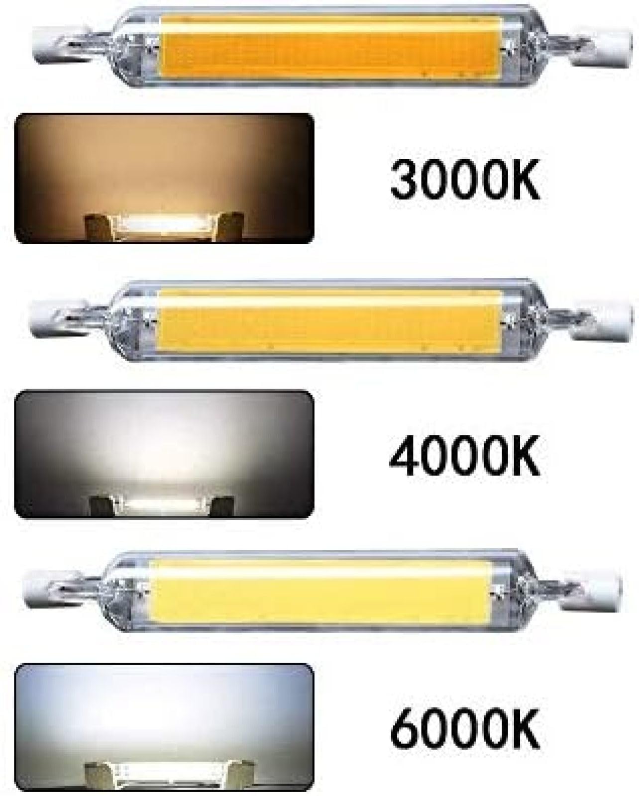 Liniowa żarówka halogenowa 4 sztuki z możliwością przyciemniania R7S Led Cob żarówka 78 mm 118 mm szklana rurka 15 W 30 W światło Ac 220 V 230 V reflektor wymień halogen, ciepły biały, 78 mm