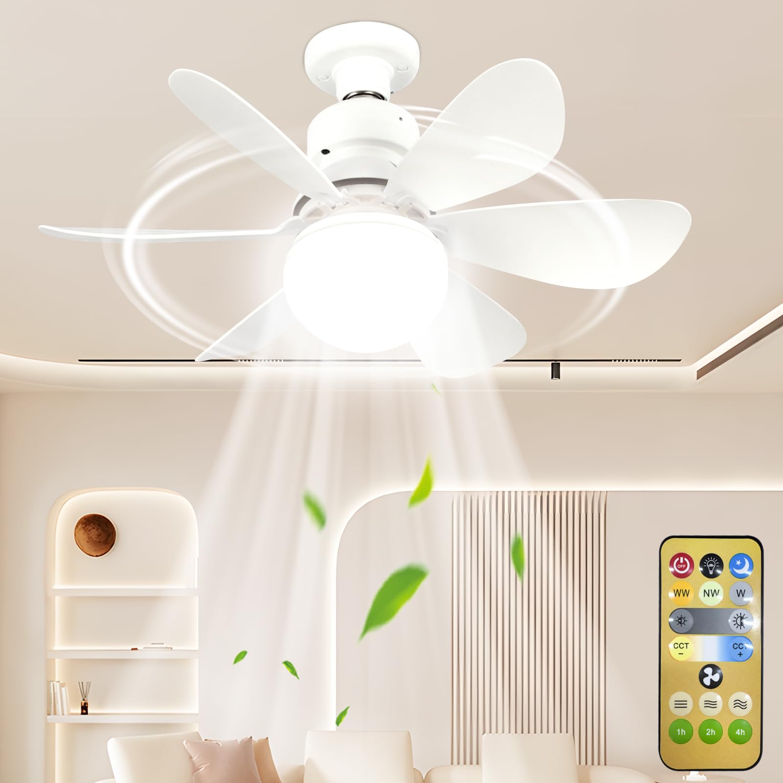 Ceiling Fan Light with Remote Control, E27 30W Dimmable Ceiling Fans Light