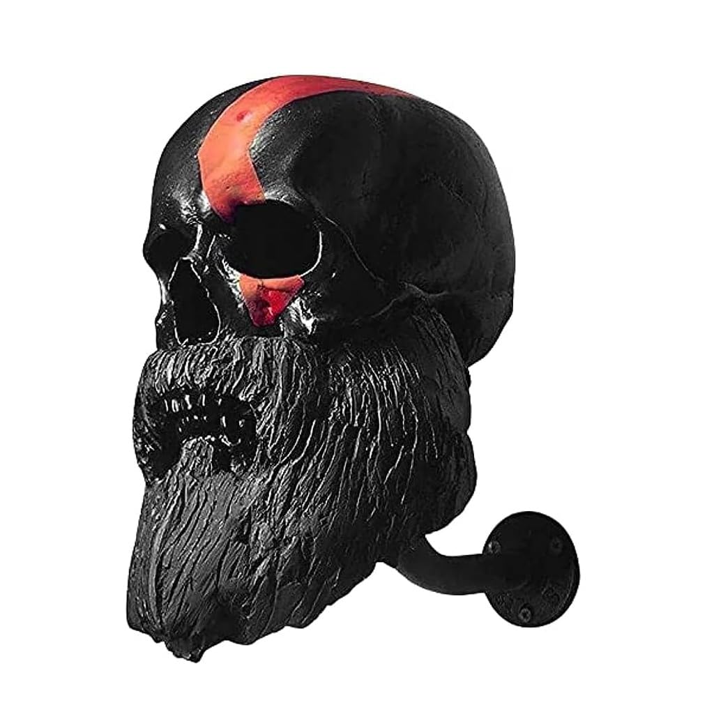Motorcycle Skull Helmet Holder, Porte-Crâne, Monté Mural la Résine Étalage Casque, Artisanat Amovible en Résine pour Décoration Murale en Forme Tête Fantôme(Black)