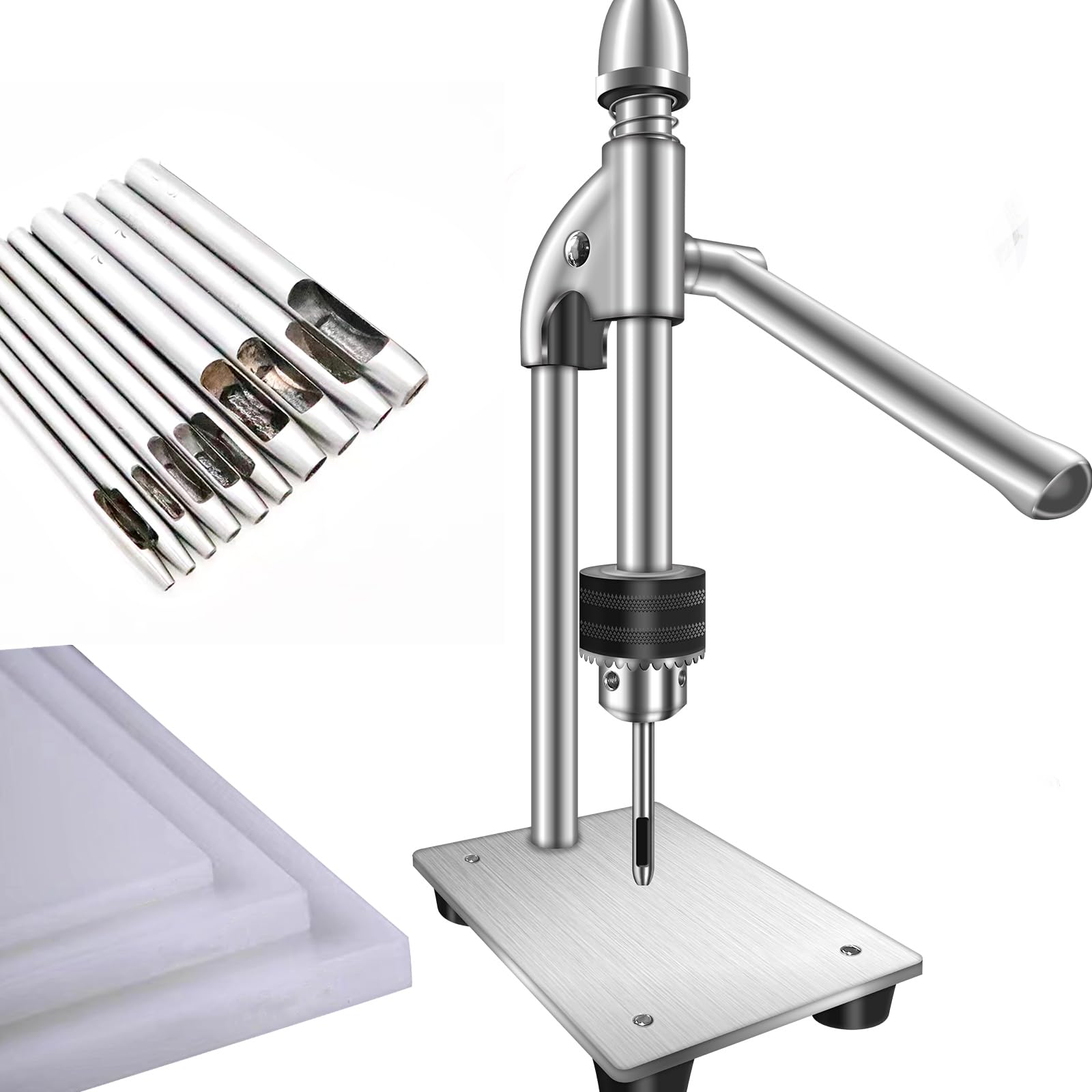 Leather Hole Puncher Manual Press Puncher Punch Tools DIY Leather Craft Punching Holes Forming Pressing with Drill Chuck,PP Plate