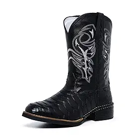 Botina Texana Masculina Country Cano Longo em Couro Escamado Preto
