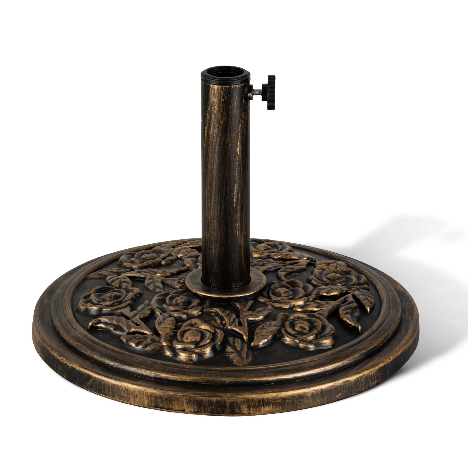 KEPLIN 9kg Cast Iron Effect Parasol Base with Floral Pattern – Heavy Duty Garden Patio Furniture Stand for Umbrella, Canopy, Gazebo, Awning etc. – Diameter 45mm (9kg, Bronze)