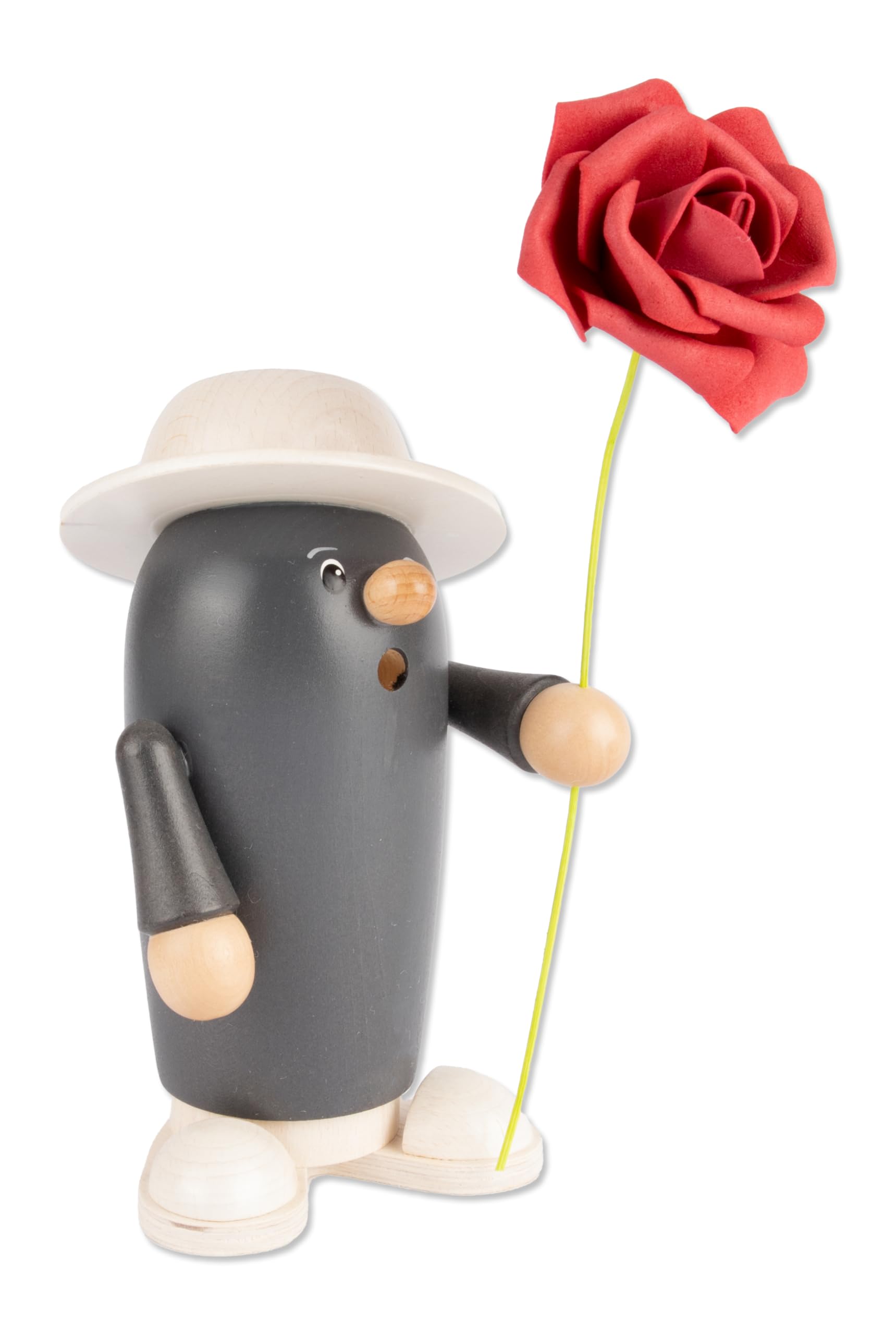 Holzwaren Egermann Räucherfigur Rudi aus Holz mit Rose - Maße: ca. 9 x 8 x 20 cm - Made in Germany