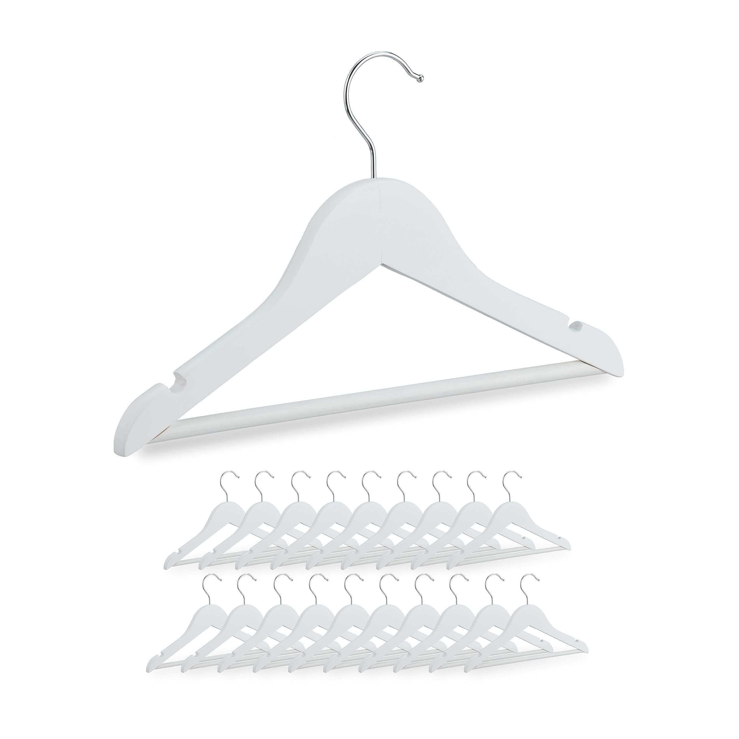 Relaxdays Cintres pour Enfants, Lot de 20 pièces, en Bois, Crochet pivotant, entretoise & encoches, Blanc