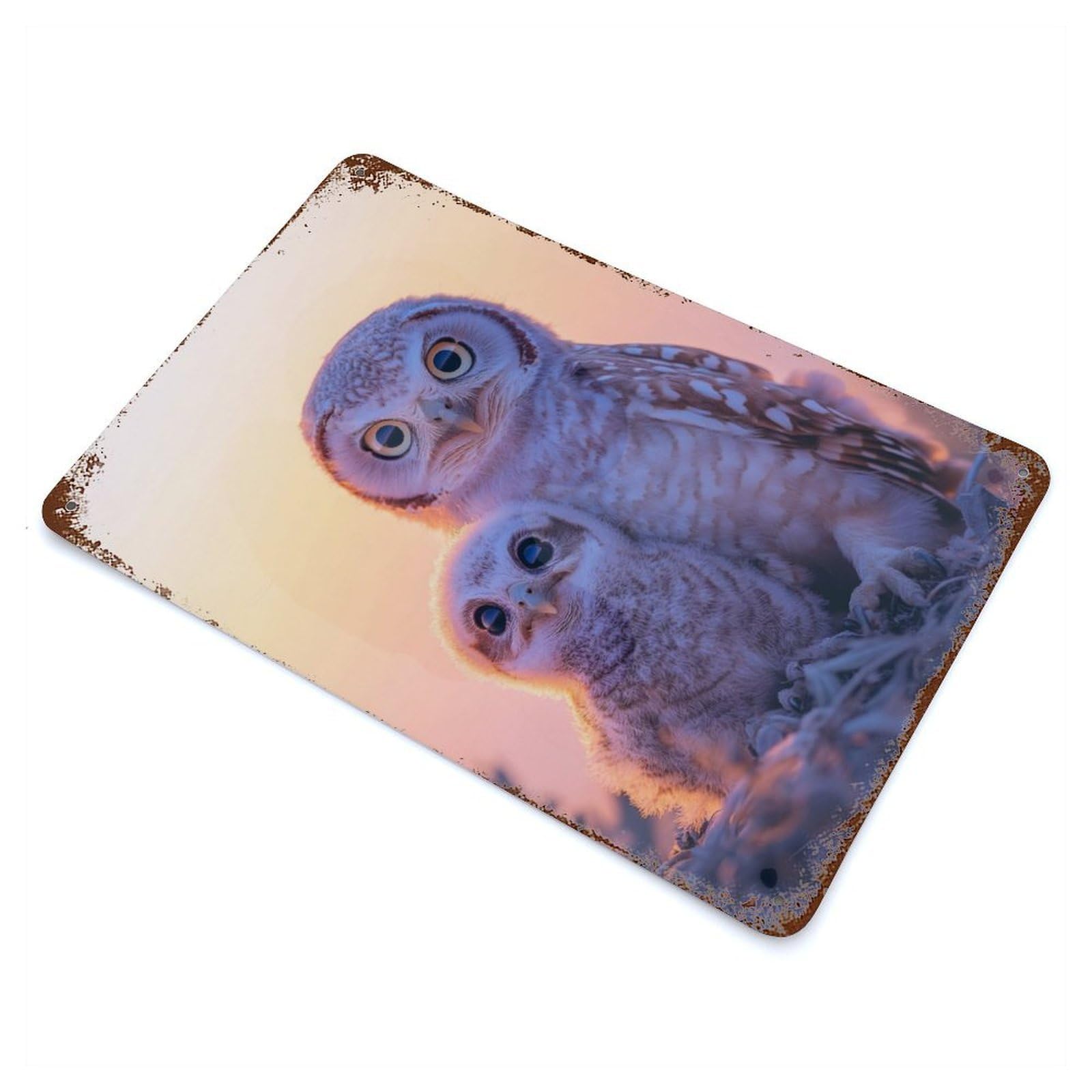 Garage Style Owl Family at Sunset Rusty Metal Tin Sign 11.8"x7.9", Farmhouse Wall Decor for Bar And Workshop