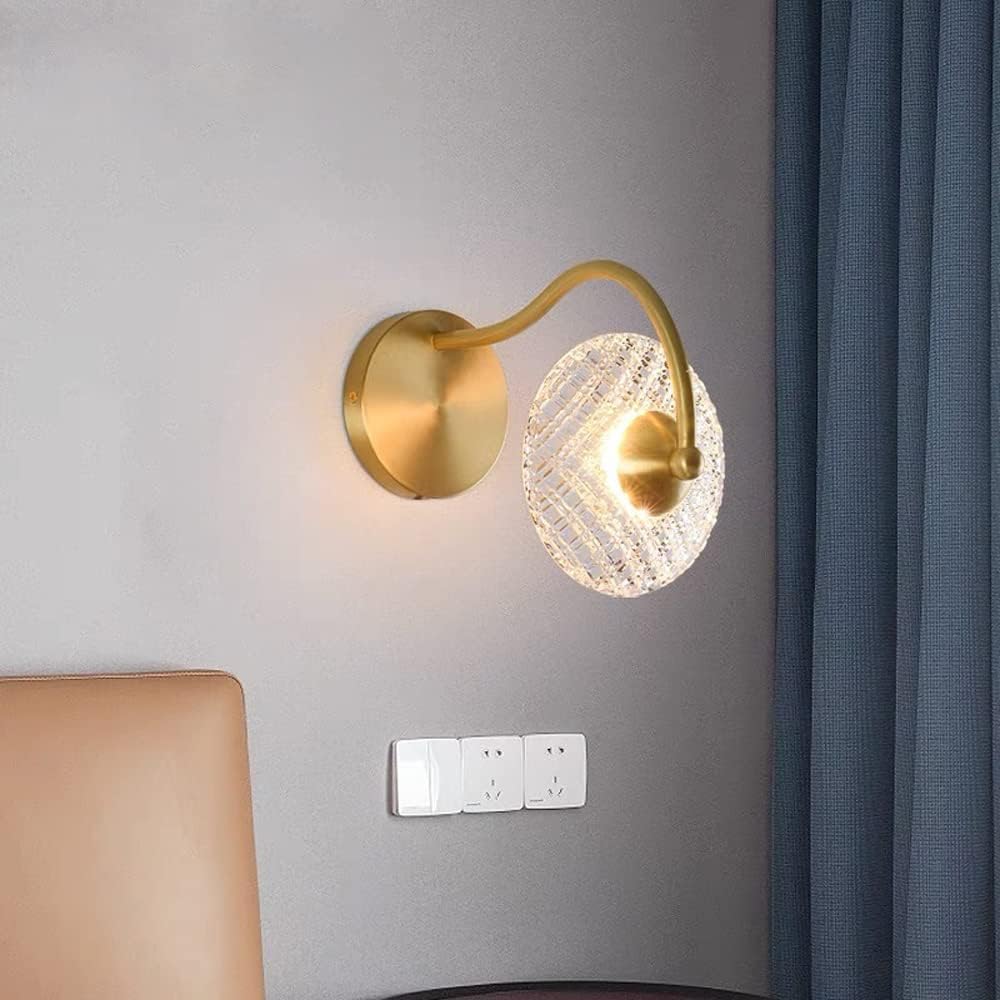 ASerZenith Led Wall Lamp, Post Sconce丨All Copper - 丨Led Wall Light With Study Bedroom Bedside丨Crystal Wall Fixtures With Living Room丨Decorative Light Sources(1Light)
