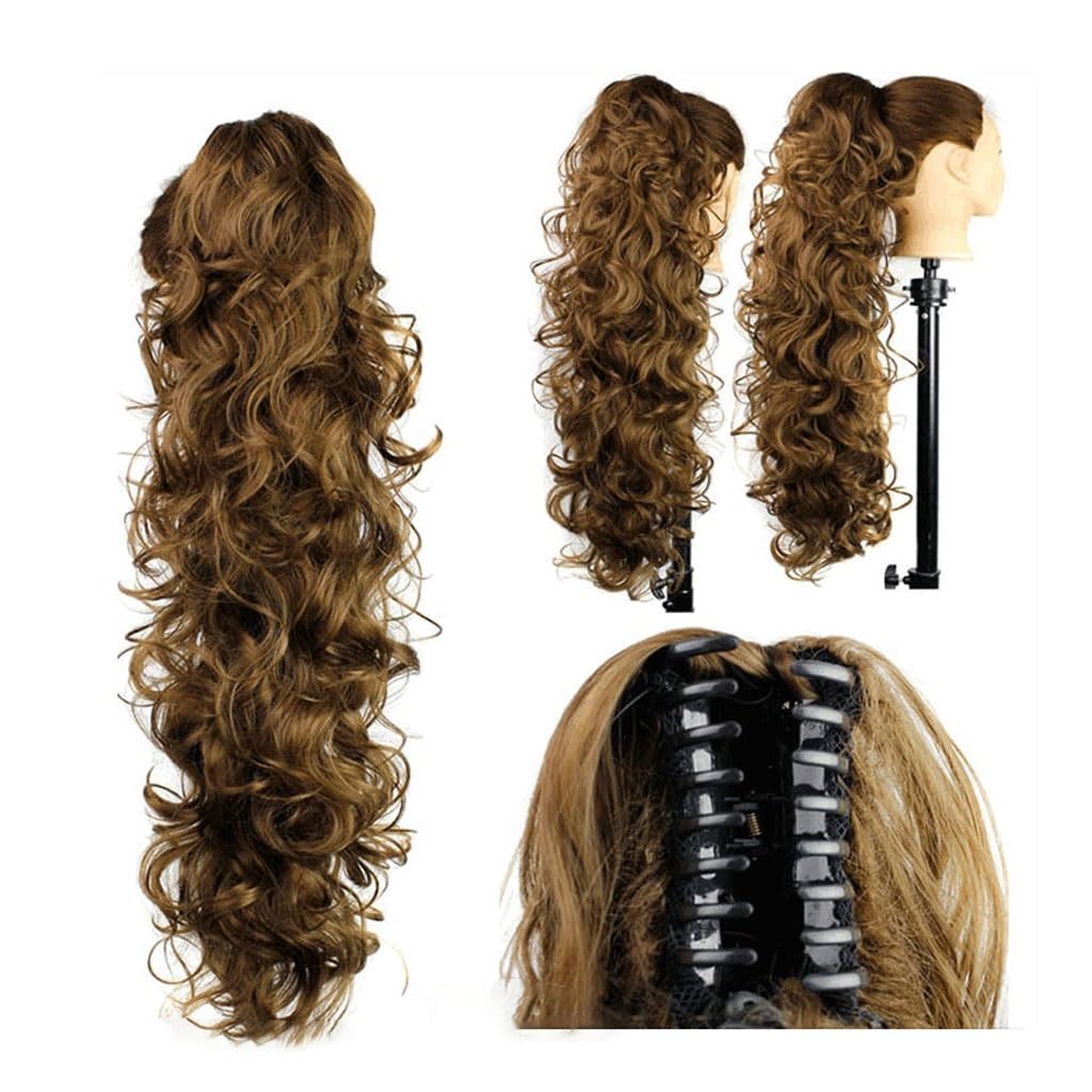 Haarverlängerungen 25 Zoll Synthetischer Messy Bun Langes Lockiges Haar Große Gewellte Perücke Klauenclip-Stil Weibliche Pferdeschwanz-Haarverlängerung Damenpe,05-65cm
