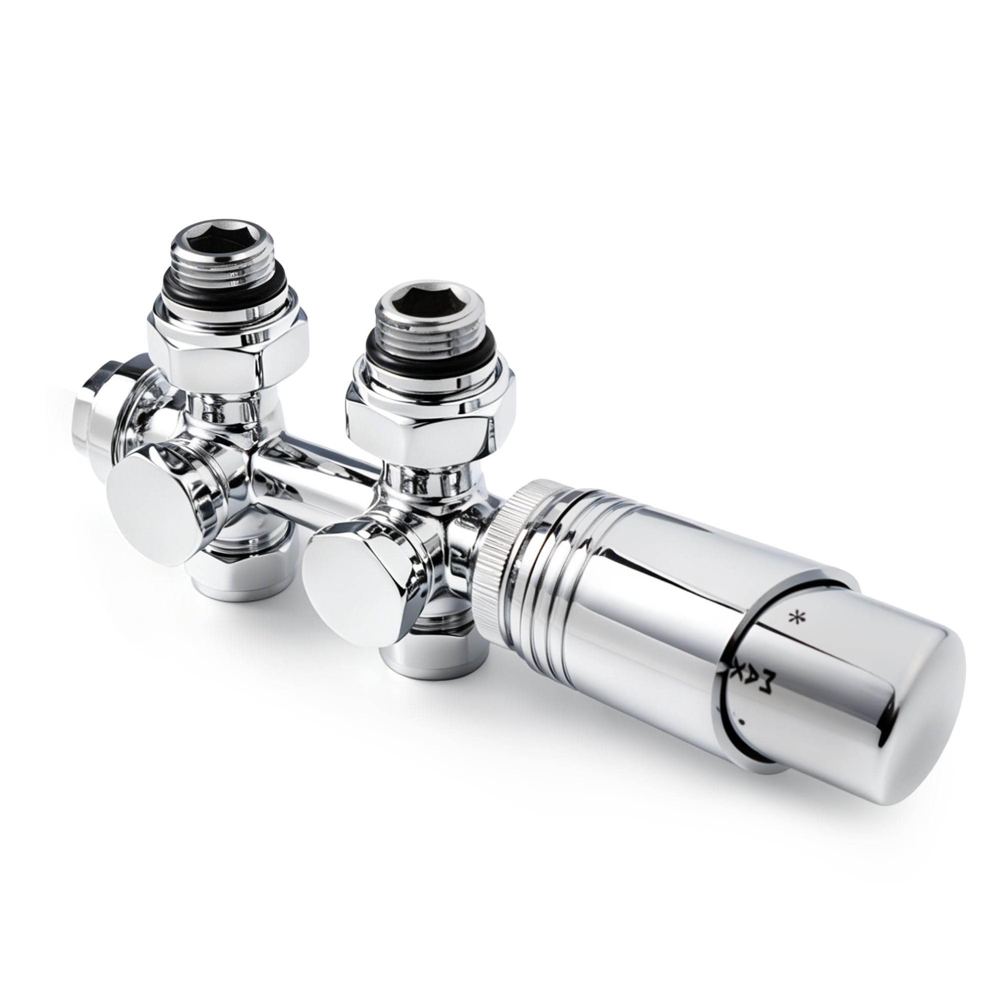 Vancoco Valvola Radiatore Angolare Valvole per Radiatori con Blocco H Connessioni Centrali da 50 mm Universale Valvola Radiatore Con Testa Termostatica Valvola per Termosifone Cromo