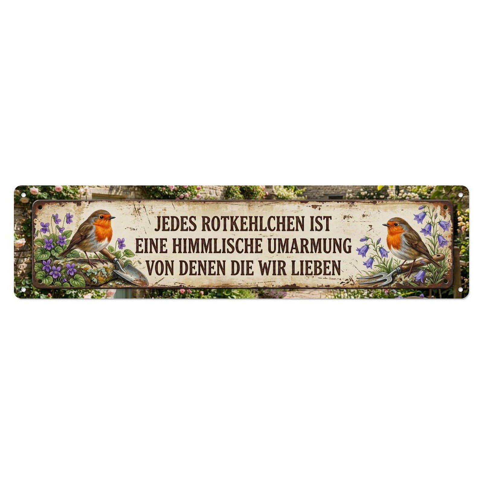 Robin Bird Garden Quote Umarmung Metal Tin Skinny Sign Plaque Wall Decor for Cafe, Club Bar, Office, Home Garden Metal Poster 4x16Inch