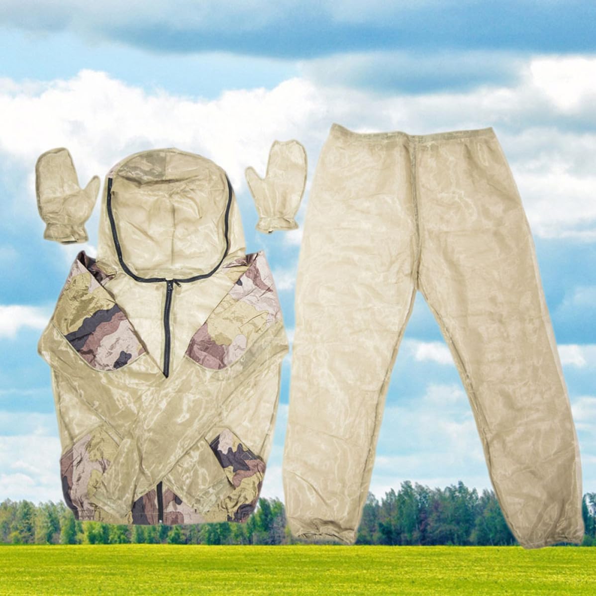 Combinaison Anti-insectes 3 Pièces Unisexe en Tissu à Mailles Ultrafines, Veste, Pantalon et Moufles Protecteurs pour Randonnée et Activités Extérieures