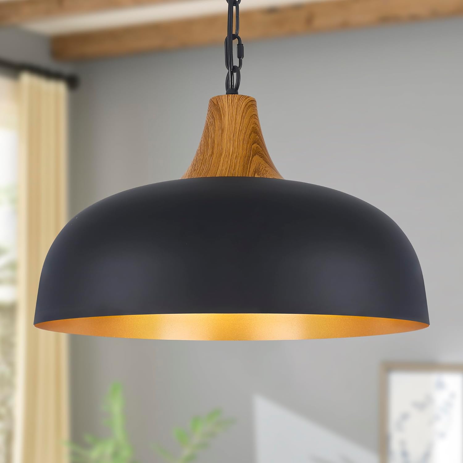 17.7'' Farmhouse Dome Pendant Light Fixtures Vintage Industrial Rustic Kitchen Island Pendant Light Large Chandeliers for Dining Room Entryway Hallway Foyer Kitchen Living Room 17.7"- Wood grain