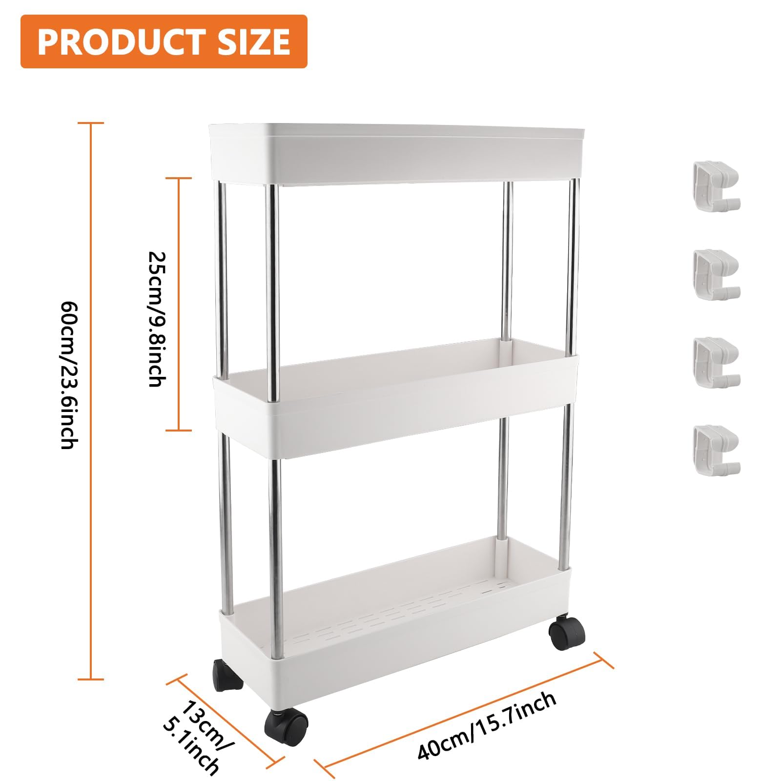 Foymlon Carrito de Almacenamiento, Carro Auxiliar con Ruedas giratorias de 360° para Baño, Cocina u Oficina, Lavadero, Dormitorio, Comedor Sala (Blanco) — view 6