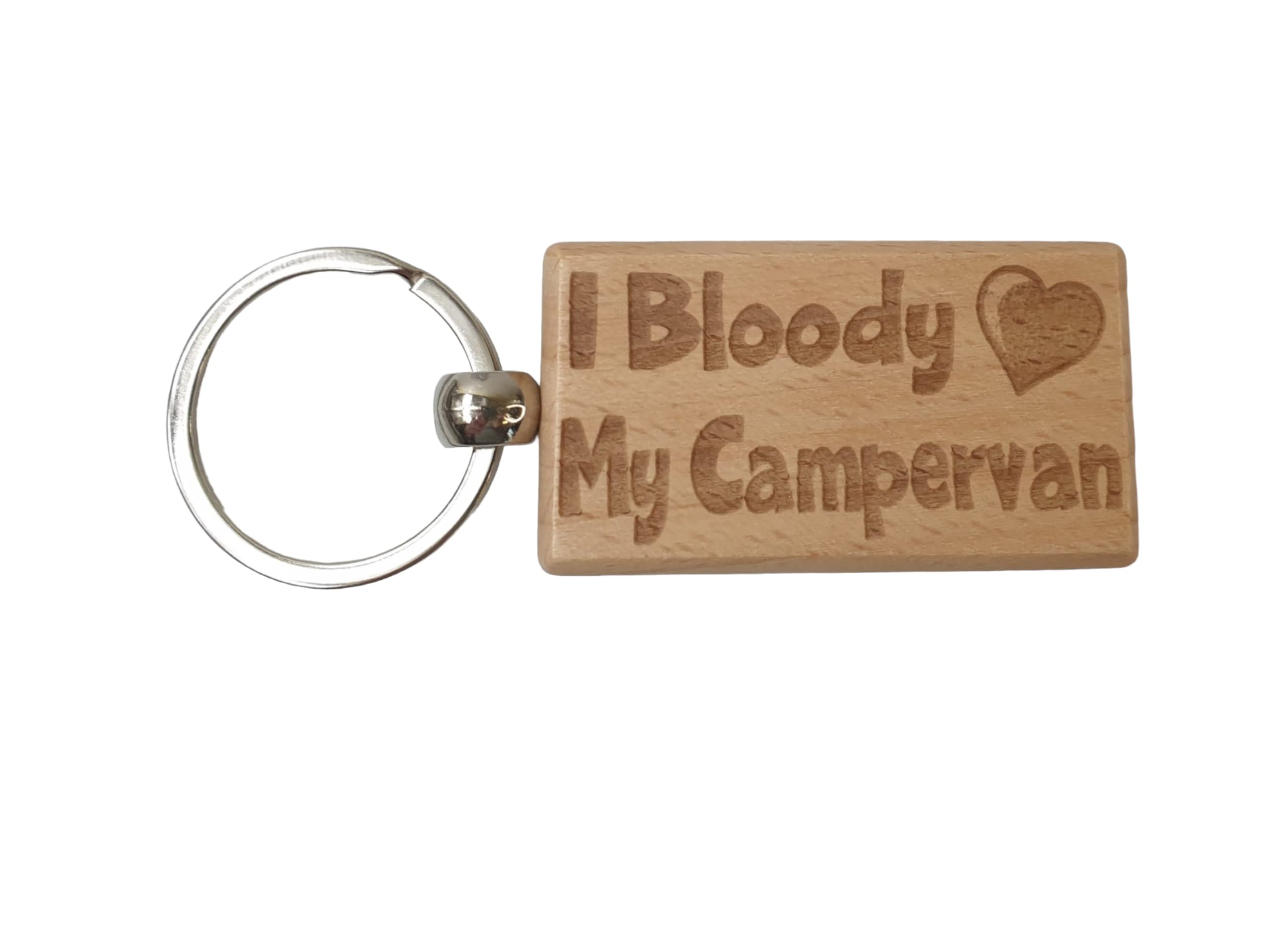 Decalarama Brown Cute Campervan Keyring Gift - I Bloody Love My Campervan - Engraved Hardwood Key Fob Fun Novelty Nice Custom Present