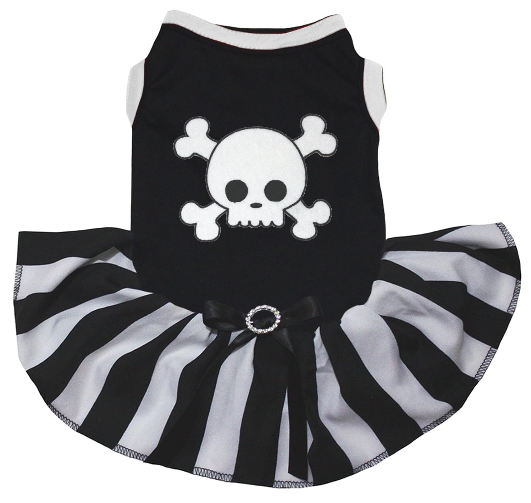 Robe blanche pour chien au motif visage croisé et rayures noires L