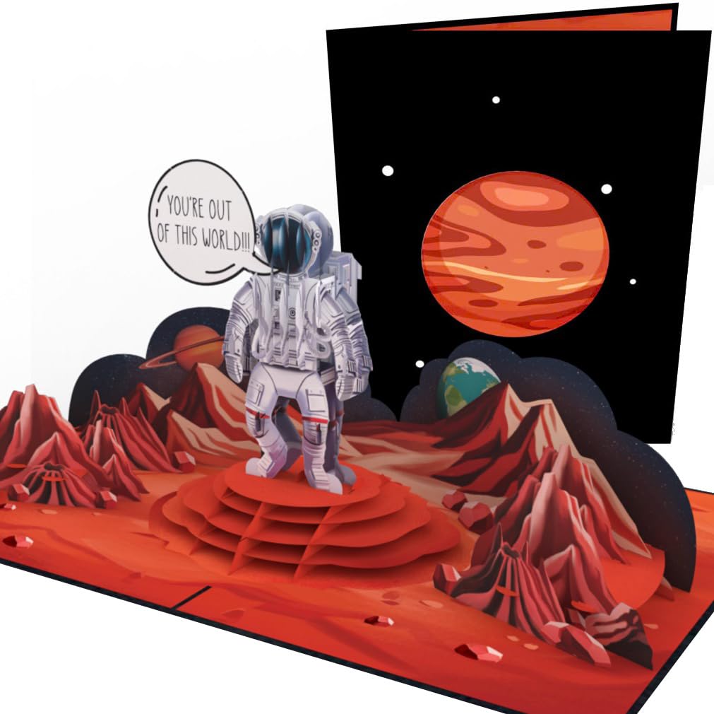 PopLife® Astronaut on Mars 3D Pop Up Card - Congratulations, Funny Valentine’s Day Card, Happy Birthday, Anniversary Surprise, Just Because, Mother's
