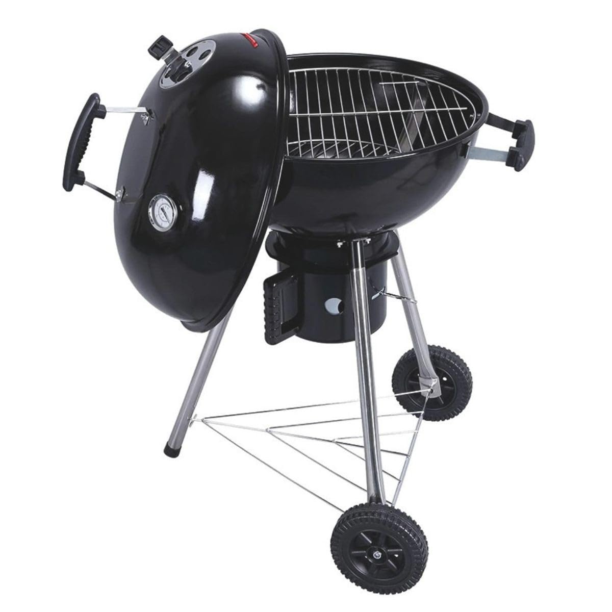 Intec – Barbacoa de carbón de leña con trípode Ø57 cm, rejilla para cocción y tapa, termostato para cenizas, barbacoa, redonda, 2 ruedas, cocina exterior, jardín, terraza