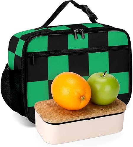 Miniatura 6 de Lonchera reutilizable a cuadros negros y verdes, bolsa térmica con aislamiento, lonchera para comida y comida, bolsa de mano para mujeres, niños,