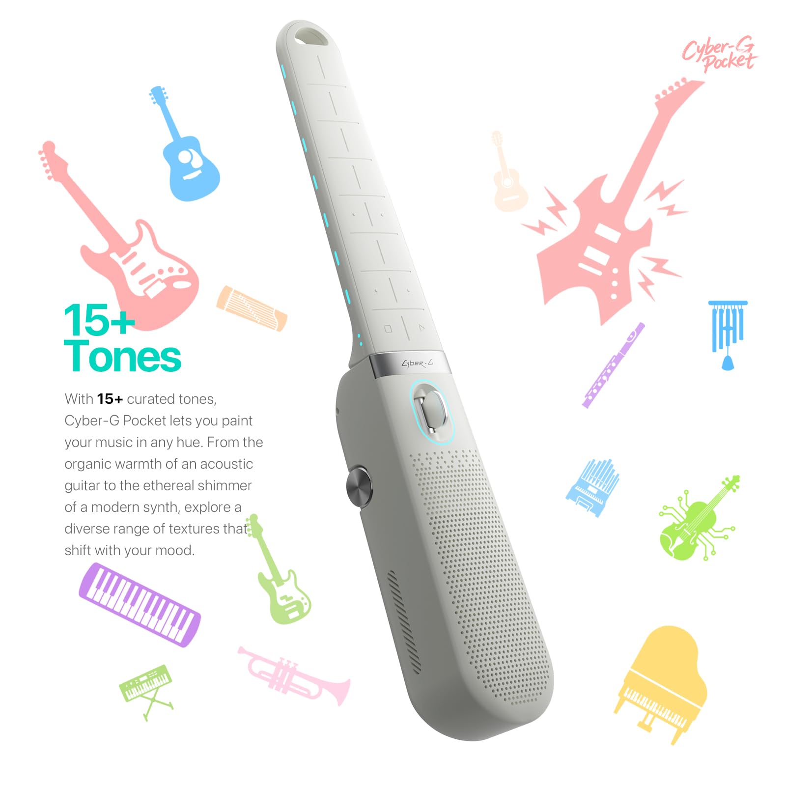 Enya Cyber-G Pocket Smart Guitar: Głośnik do grania 0.8KG przenośna, składana, bezprzewodowa, z inteligentnymi efektami dźwiękowymi. Wielofunkcyjny instrument dla początkujących graj od razu
