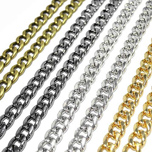 Image of Model Worker DIY Iron Flat Chain Strap Handbag Chains Purse Chain Straps Shoulder Cross Body Replacement Straps with Metal Buckles (55 inch, Silver)