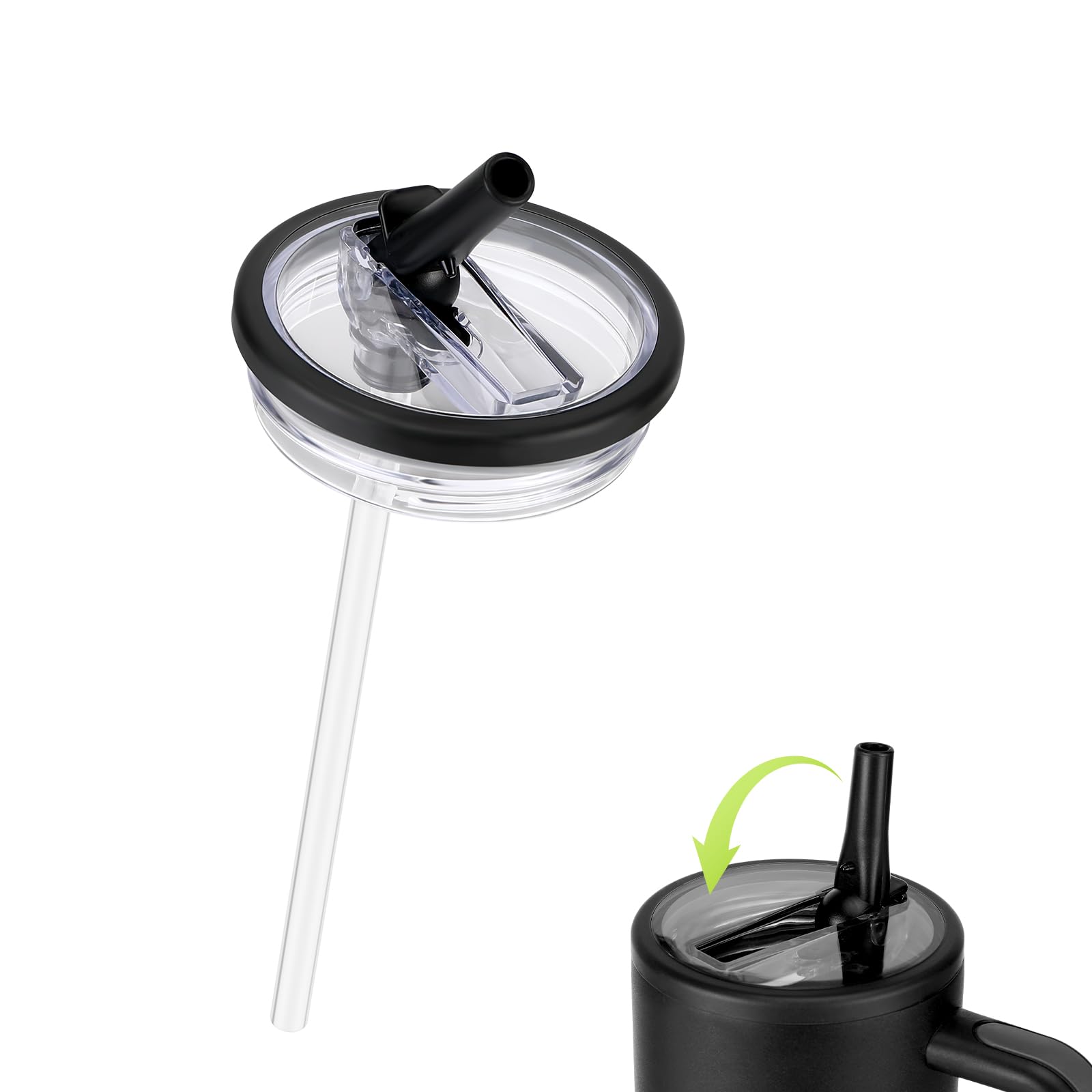 Zikenis 2 Stück Ersatzdeckel Stanley Cup, Flip Straw Deckel, Ersatzdeckel für 40oz Becher, mit 2 Trinkhalmen, Stanley Cup Deckel Ersatz, Wasserdichter Dichter (Schwarz)