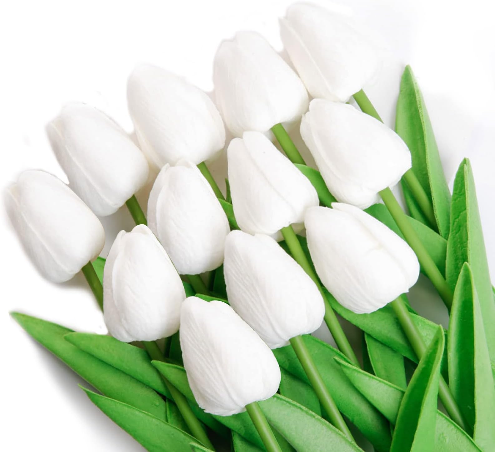 Cosswe Artificial Tulips, 12pcs Faux Flowers Bouquet Fake Flower Tulip White tulips bunch for Home Room Decoration Wedding DIY Decor