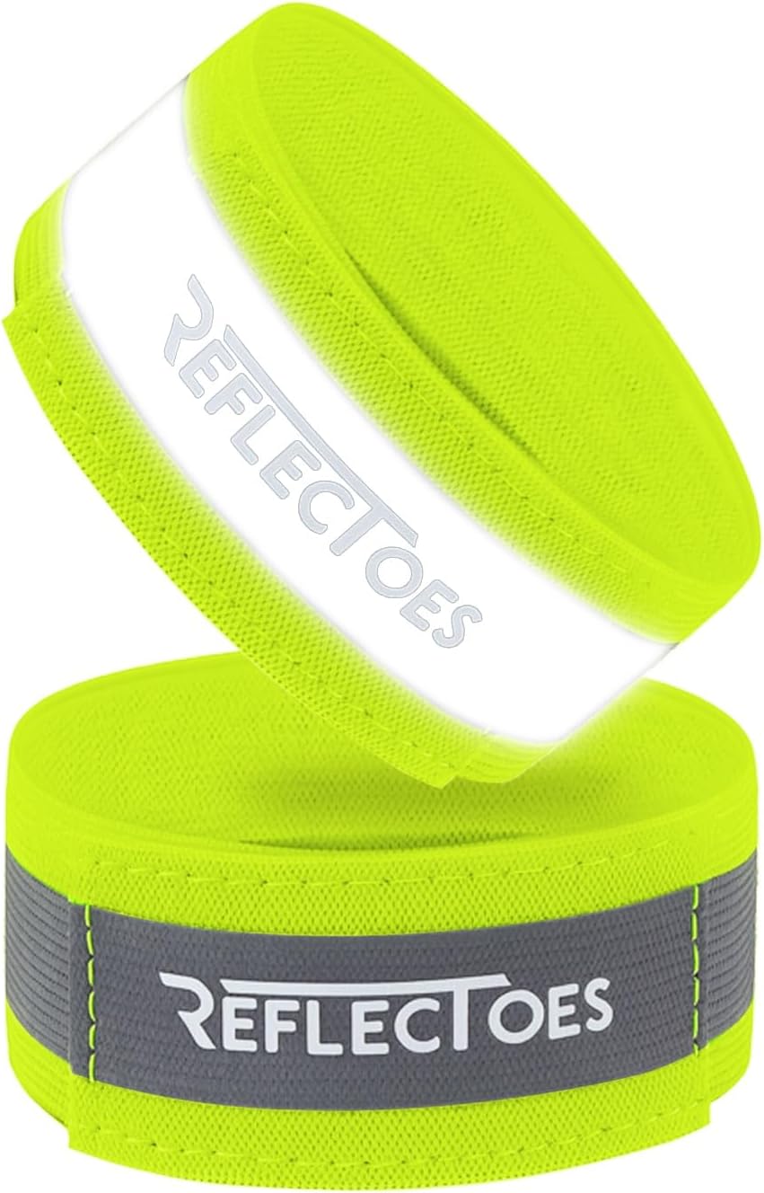 ReflecToes Reflective Bands High Visibility Hi-Vis Straps for Running, Cycling & Walking, Adjustable 5-16" Reflective Gear for Arm, Ankle, Wrist or Leg - 360° Night Safety Reflector