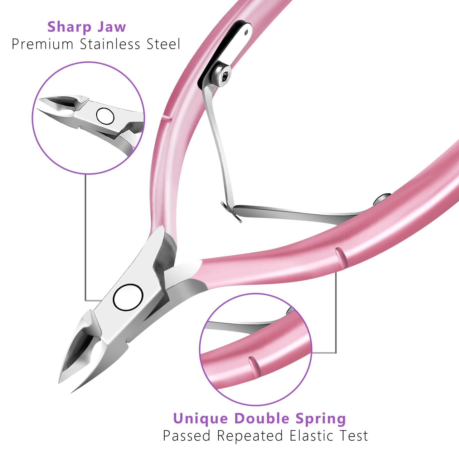 Nagelhautschneider mit Nagelhautschieber und Schere, Nagelhautentferner, professionelle langlebige Pediküre-Maniküre-Werkzeuge, Edelstahl Nagelhautzange Cutter Clipper (rosa Drücker)